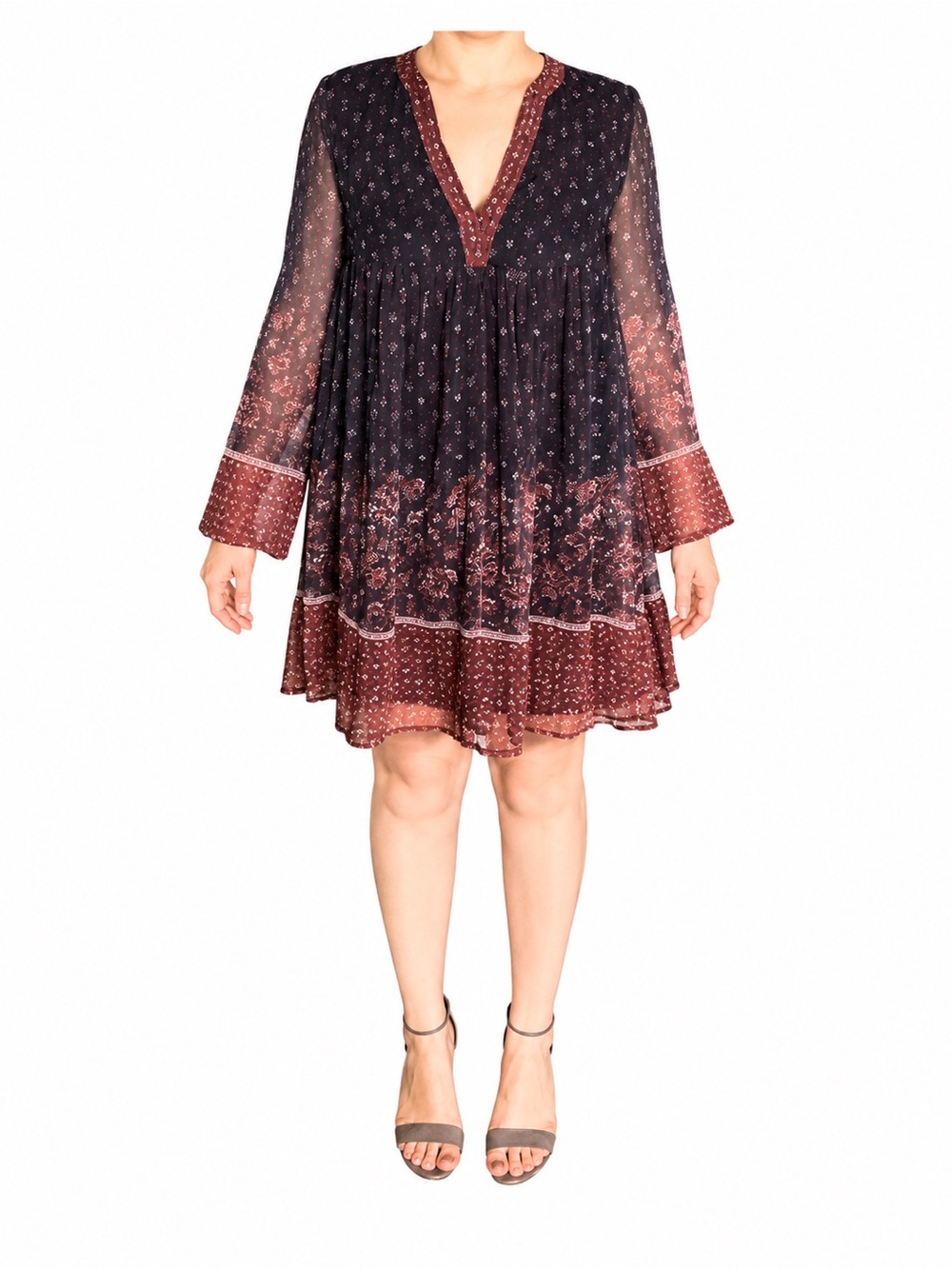 Mango Black and Burgundy Floral Mini Dress